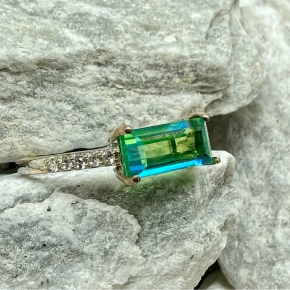 Peacock Quartz Emerald Cut Ring 1.4CTW Platinum Over 925 Sz 10 - Picture 4 of 17